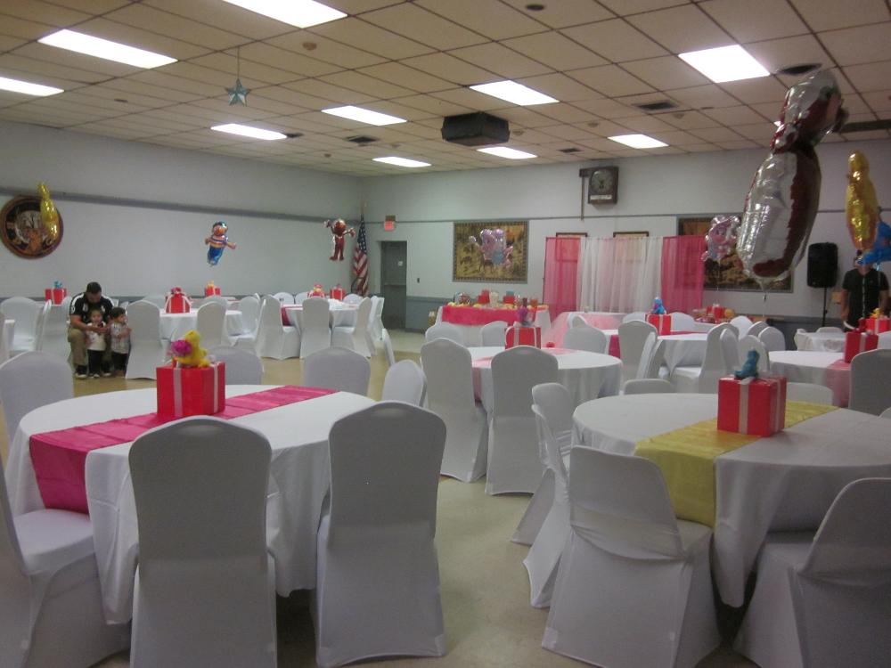 Hall decorated for a Birthday Party!